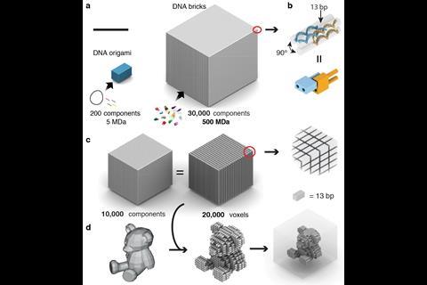 Three-dimensional nanostructures self-assembled from DNA bricks